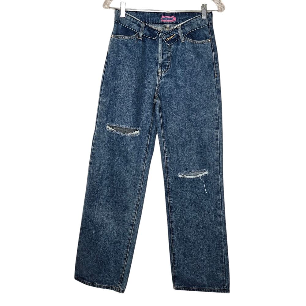 Edikted Raquel Folded Low-Rise Button Fly Jeans NEW XS